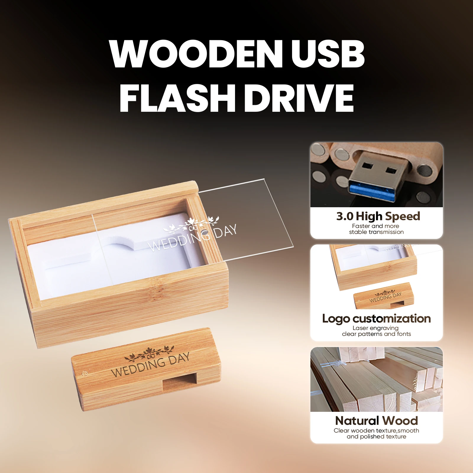 USB3.0 Rotatable USB Flash Drive 128GB Free Custom Logo Pen Drive 64GB Transparent Lid Box Memory Stick Creative Gift Pendrive