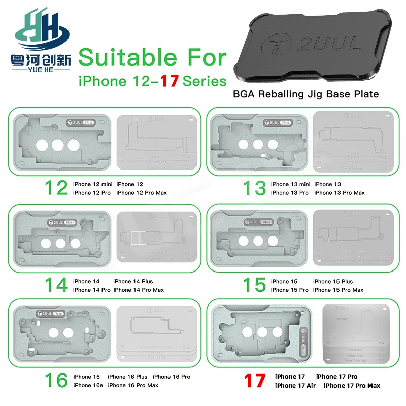 

2UUL MIDREBALL BASE for IPhone X-17 Motherboard Reballing Stencil Platform Magnetic Holder for Precise IC Chip Repair