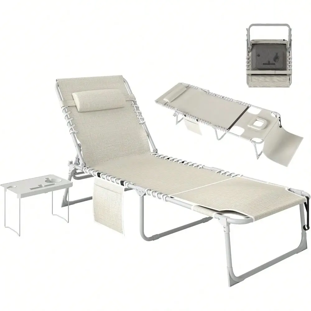 

Chair Set Of 2 With Face Hole, Side Table, 5Position Reclining Folding Chaise Lounge Chair Lounger Recliner, Carry Straps For B