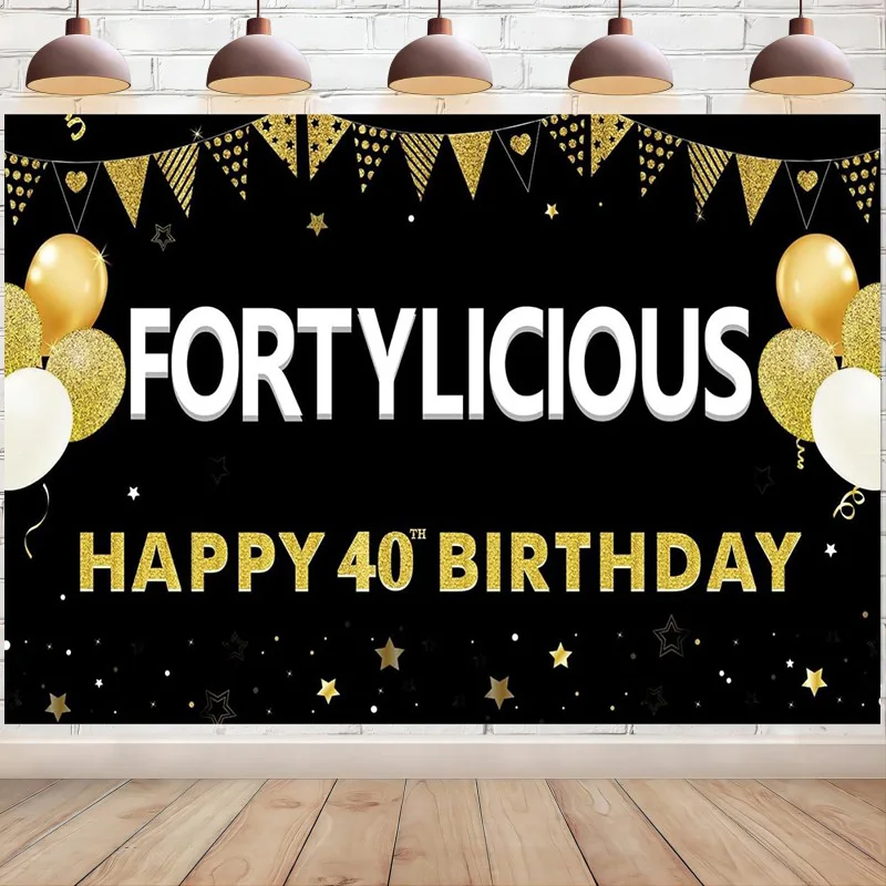 

Happy 40th Birthday Banner Decoration Black Gold Funny Fortylicious Birthday Backdrop Party Supplies Forty Years Old Background