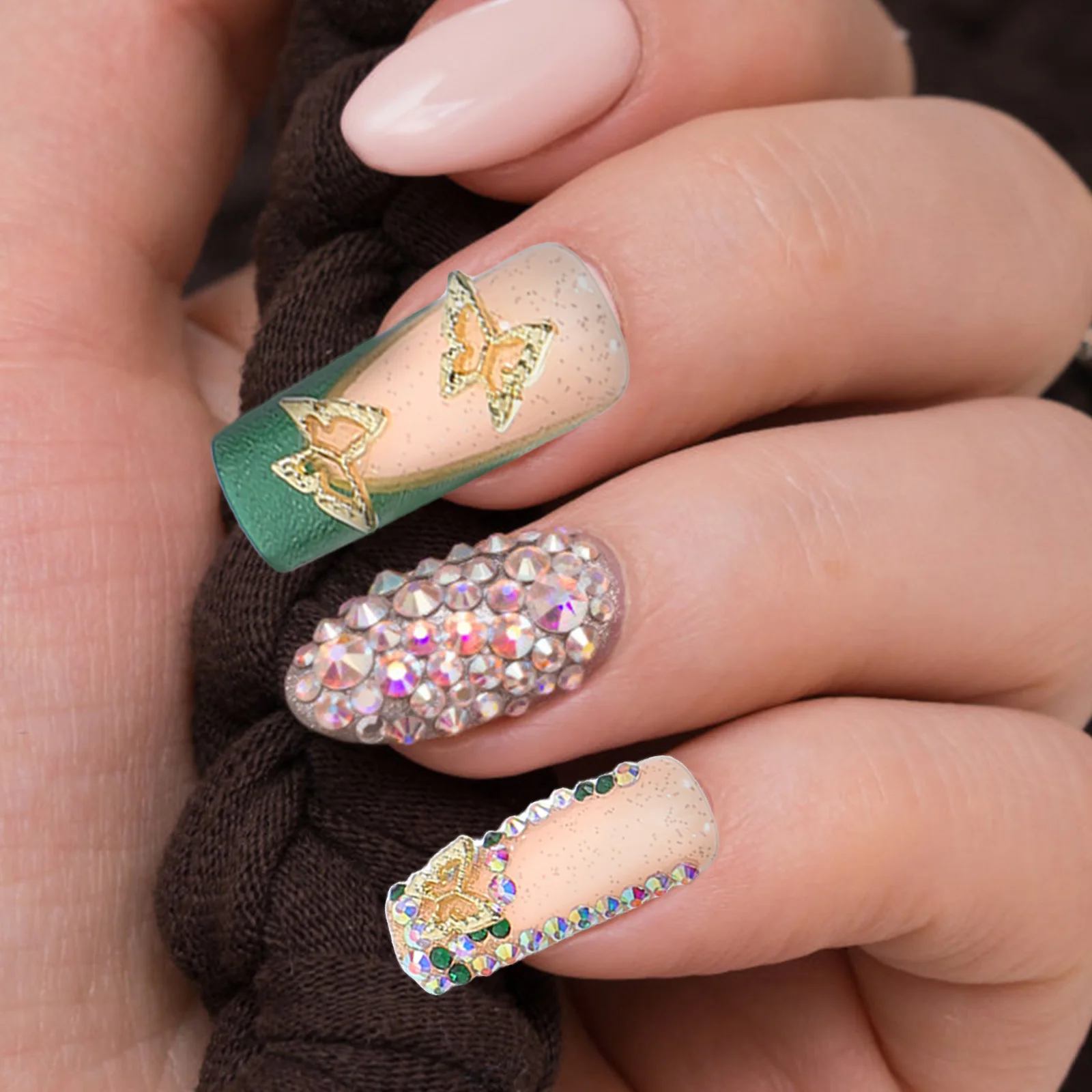 24 stuks vlinderpers op nagels lange Franse tip glitter nepnagels verwijderbare volledige dekking nageltips voor vrouwen dagelijks gebruik