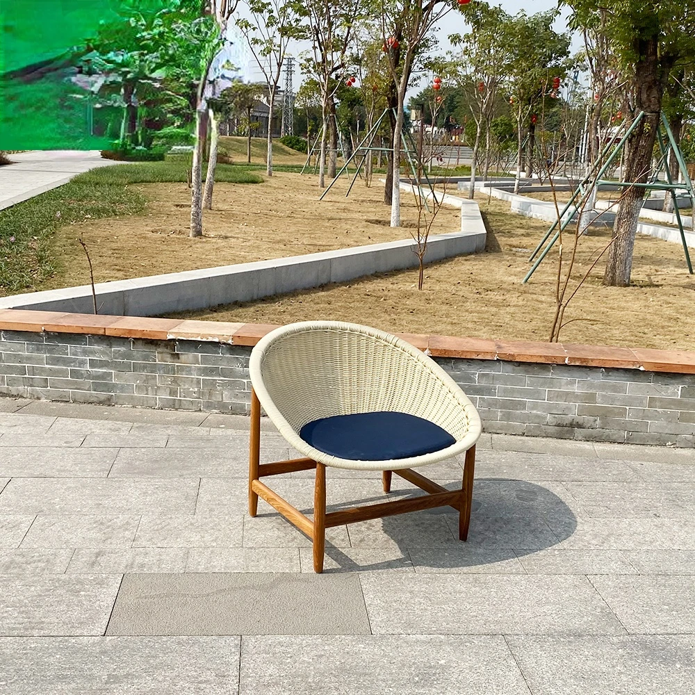 Latest design garden used PE rattan with wood base chair for outdoor furniture