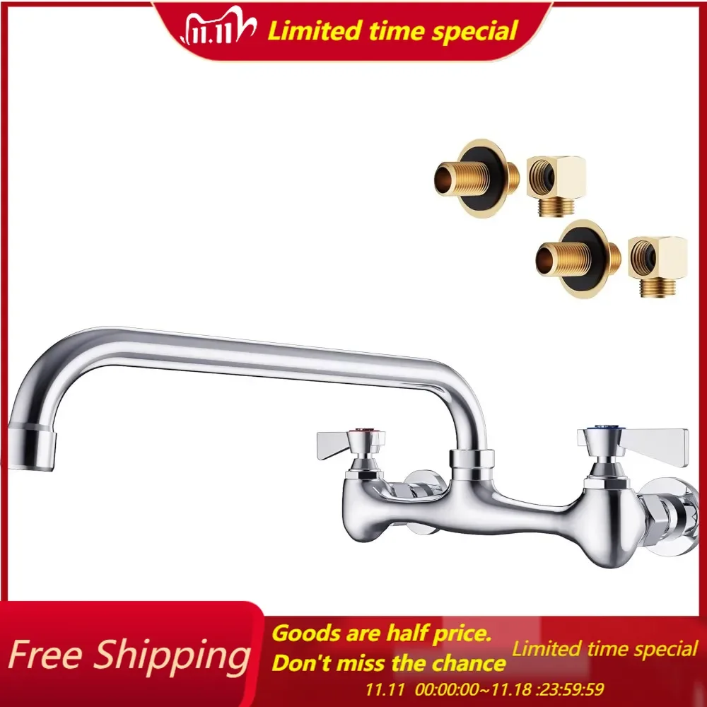 

Wall Mount Commercial Sink Faucet with 12” Swivel Spout Polish Chrome Brass Utility Sink Faucet