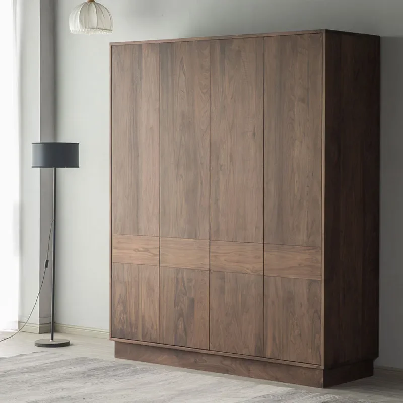for North American Black Walnut Wardrobe All Solid Wood Four Doors Opposite Door Nordic Modern Simple Bedroom Source