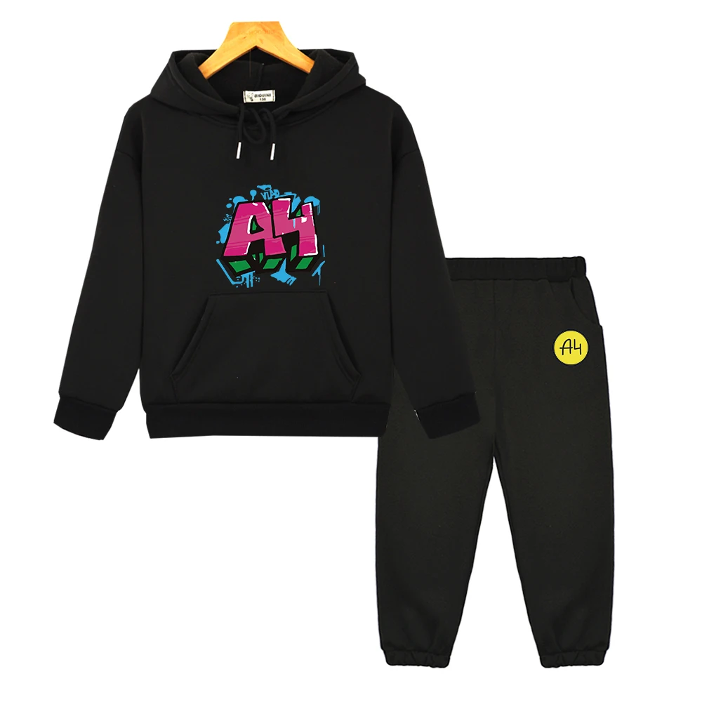 

Merch A4 Graphic Pullover Hoodies Children Set Clothes Child Girl Kawaii Sportswear Sweatshirts А4 Мерч Suit Boy Tops+pants 2pcs