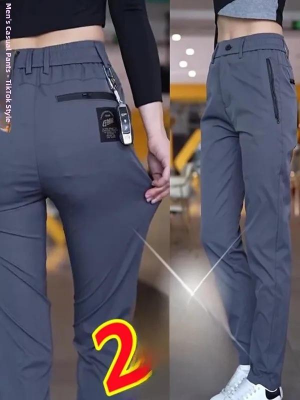 سراويل صيفية غير رسمية للرجال من الحرير الجليدي رفيعة سريعة الجفاف وملمس رائع رياضي مستقيم الساق فضفاضة للأعمال سراويل طويلة ...