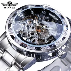 Gewinner transparente Mode Diamant leuchtende Ausrüstung Uhrwerk Royal Design Männer Top-Marke Luxus männliche mechanische Skelett Armbanduhr