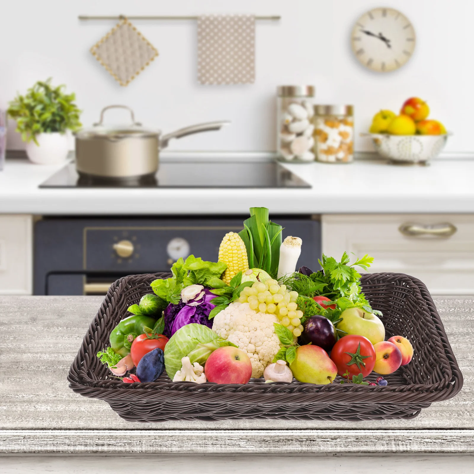 

Wicker Snack Basket Simulation Rattan Woven Storage Bread Box Kitchen Bar Accessories Plastic Material Long Lasting Use Perfect