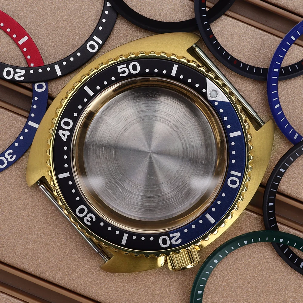 PVD Gold 45mm Luxury Watch Case With Chapter Ring For Turtle Abalone Seiko NH38 NH35 NH36/34 4R36 Movement Sapphire Glass 10ATM