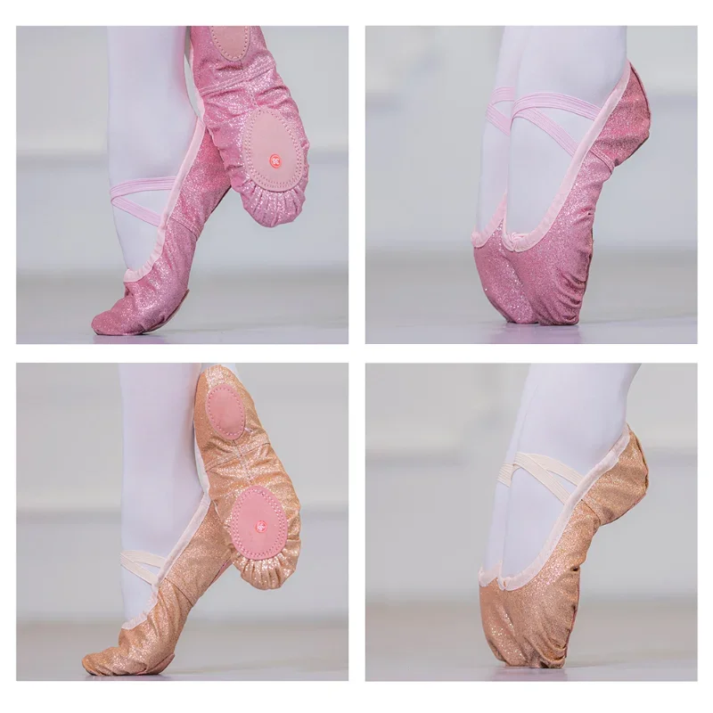 Chaussures de danse de ballet pour filles, pantoufles plates de gymnastique de yoga, paillettes roses bleues roses et rouges, chaussures de danse de ballet pour enfants, chaussures de professeur pour femmes