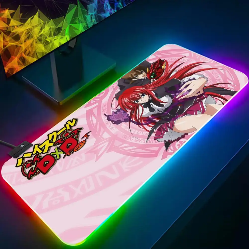 high school dxd Mouse Pad RGB Gaming Mousepad Big LED Pad PC Desk Mat Luminous Mouse Pad Large Keyboard Mats Table Rug With