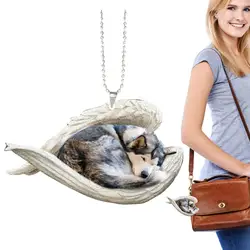 Dog Car Pendant Angel Wing Dog Pendant Cute Dog Hang Decorations 2D Acrylic Pendant For Car Rearview Mirror Backpack Christmas