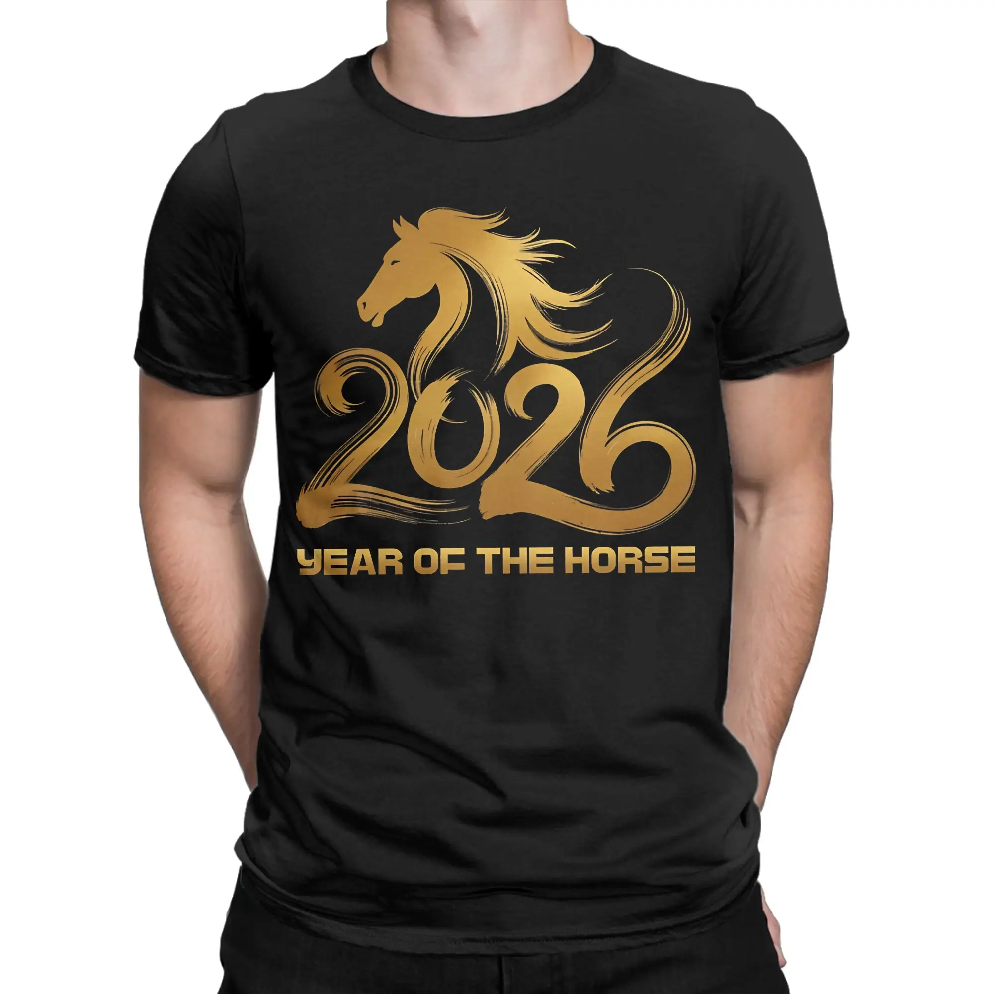 Funny Year of the Horse Chinese New Year  T-Shirts Men Women Crew Neck Cotton T Shirt Short Sleeve Tee Shirt Plus Size Clothing