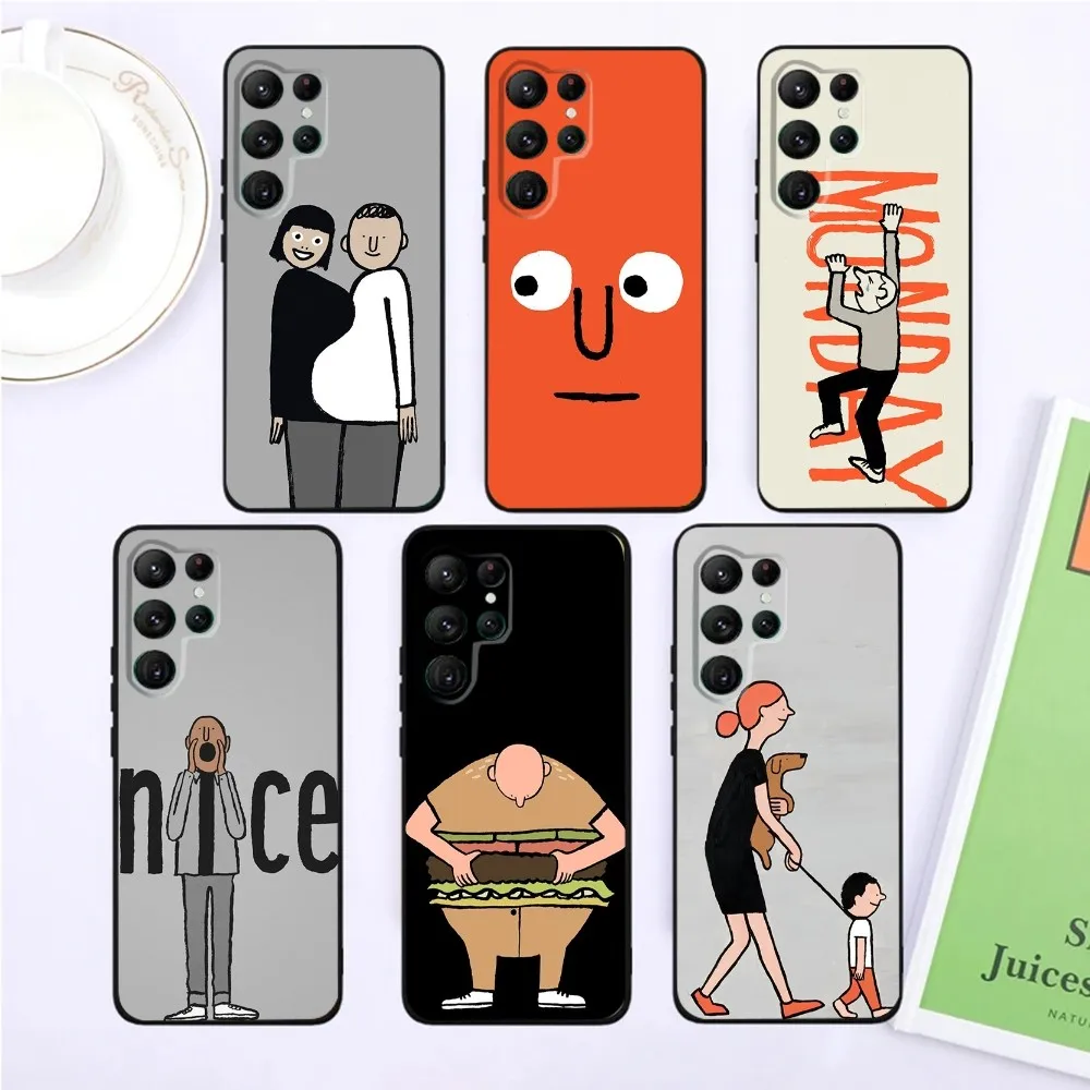 Art Jean J-Jullien Phone Case For SamsungS24,S23,S22,S21,Ultra Pro S10,S30Plus,S9,20lite Black Cover