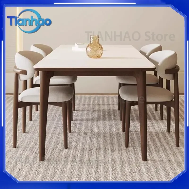 Solid Wood Ash Rock Slab Dining Table for Modern Simple Rectangular Household Small Apartment Nordic Style Dining Table