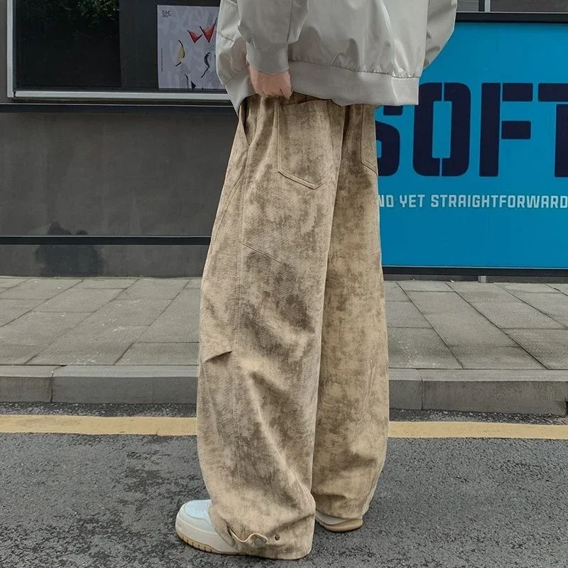 Men's Tie Dye Cargo Pants American Style Twill Jacquard Loose Straight Casual Trousers Streetwear