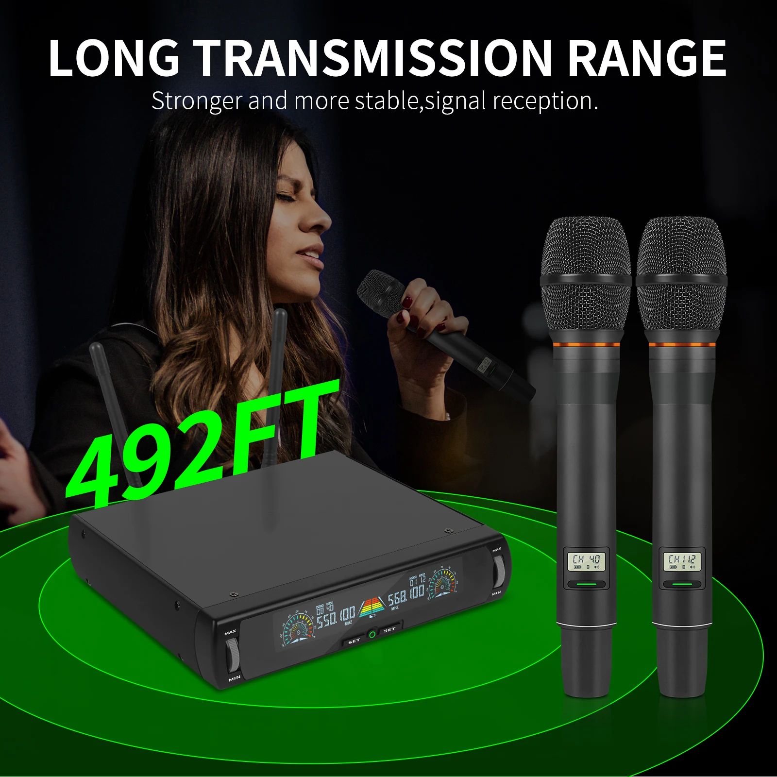 XTUGA Rechargeable WIreless Microphone System Handheld Micr U-260 Digital Professional UHF Wireless Microphone For Singing