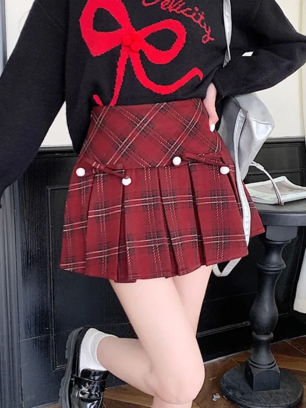 

Korean Sle High Waist A-Line Skirt Women's Autumn Winter Plaid Design Slimming f-length Skirts Polyester Fiber