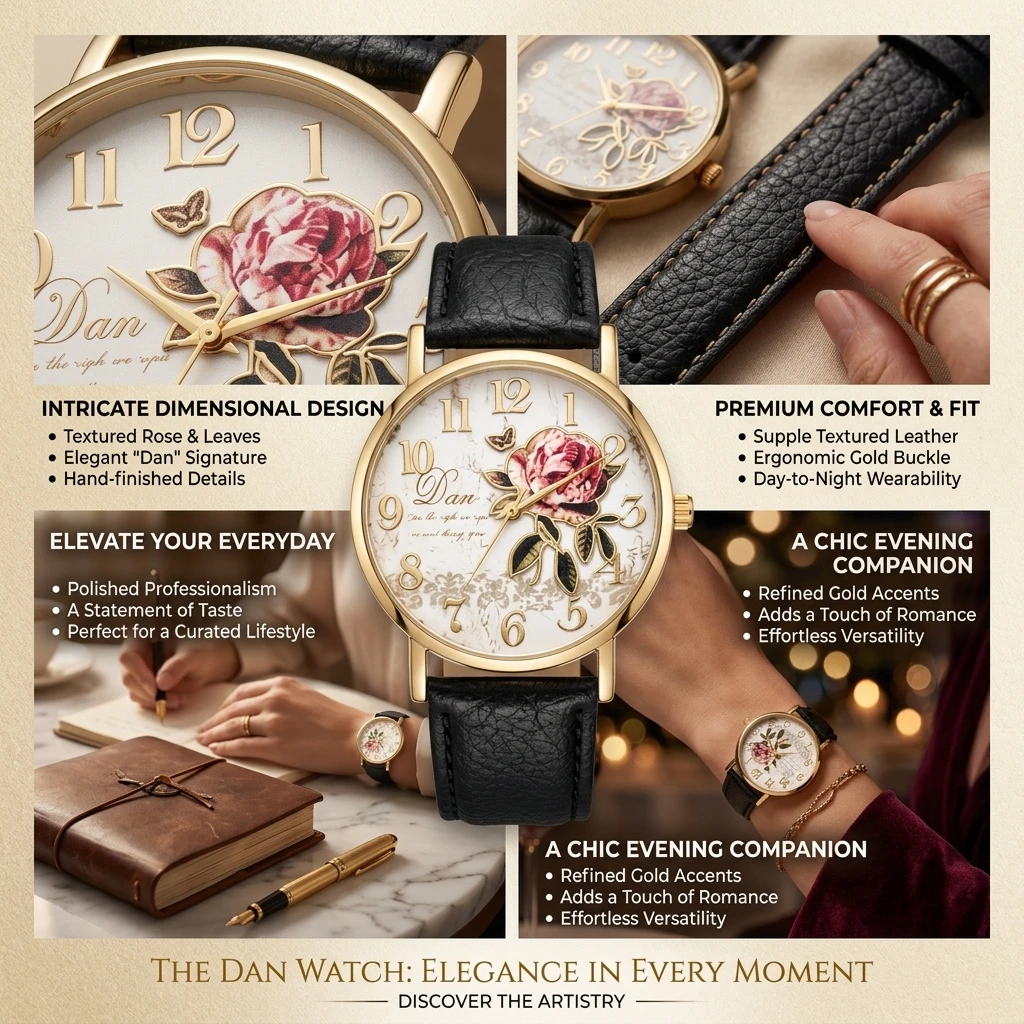 Fashion Casual Luxury Women Peony Dial PU Leather Quartz Watch Elegant Popular Versatwrist Watch Hoilday Gifts Present New Style