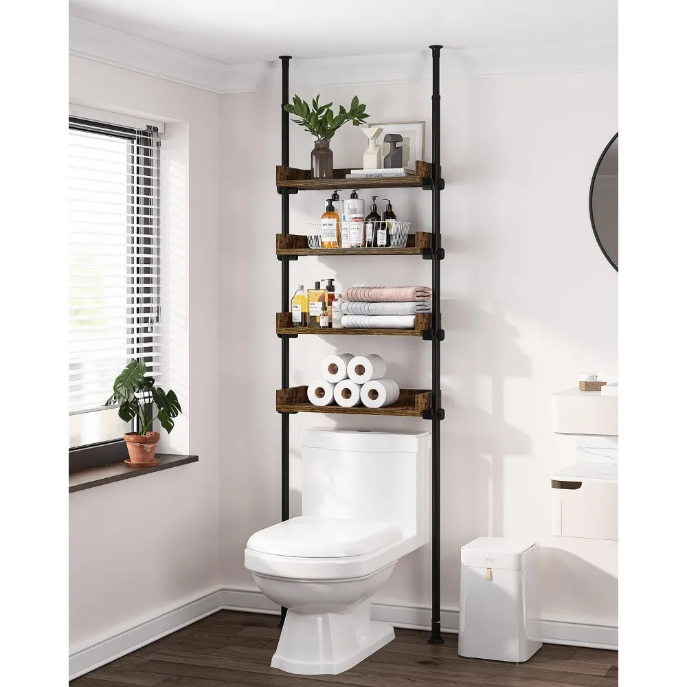 

US Shipping Over The Toilet Storage Cabinet 4 Tier Adjustable Wood Shelves Narrow Bathroom Organizer Space Saver Rack Rustic