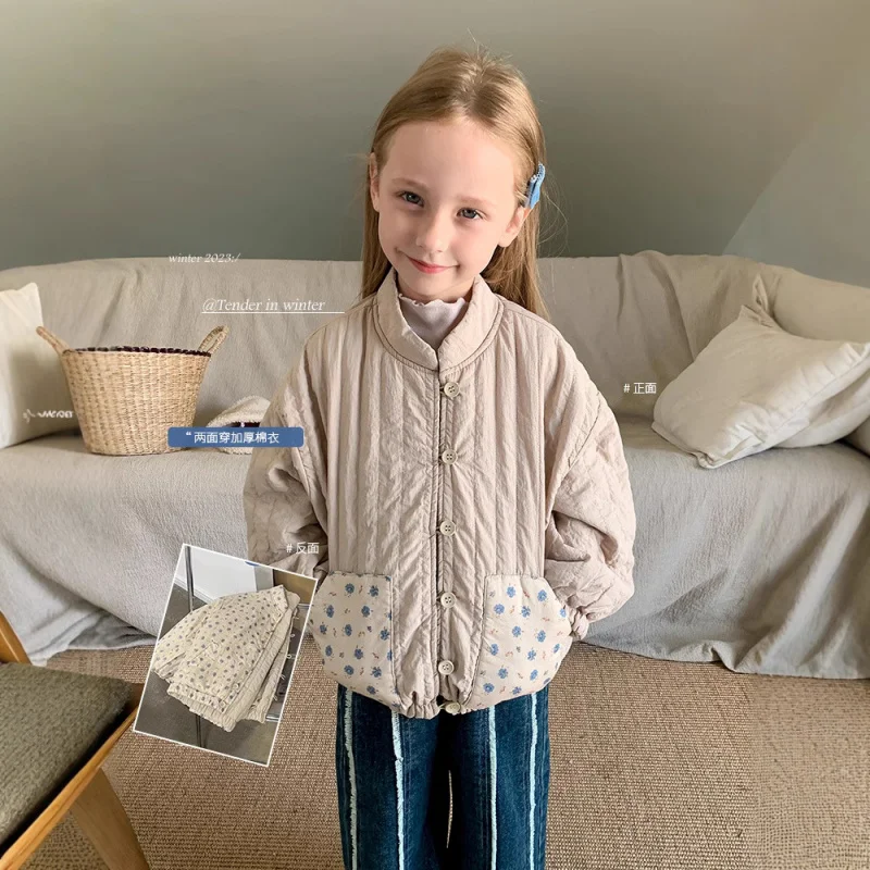 

Girls' Outerwear Autumn Winter Style Baby Stylish Reversible Thickened Cotton Jacket Children's Casual Top