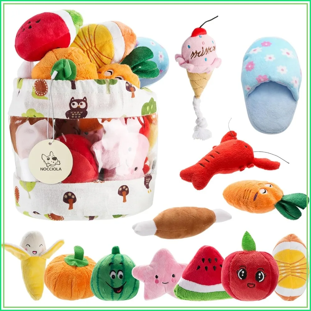 

12 Pcs Plush Dog Squeaky Toys with Carrying Bag for Small Medium Dogs