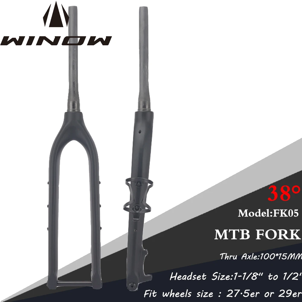 Winowsports Carbon Fork Disc Bicycle Front Fork 27.5/29er MTB Bike Fork Thru Axle 100x15mm Matte Glossy Mountain Bike Accessorie