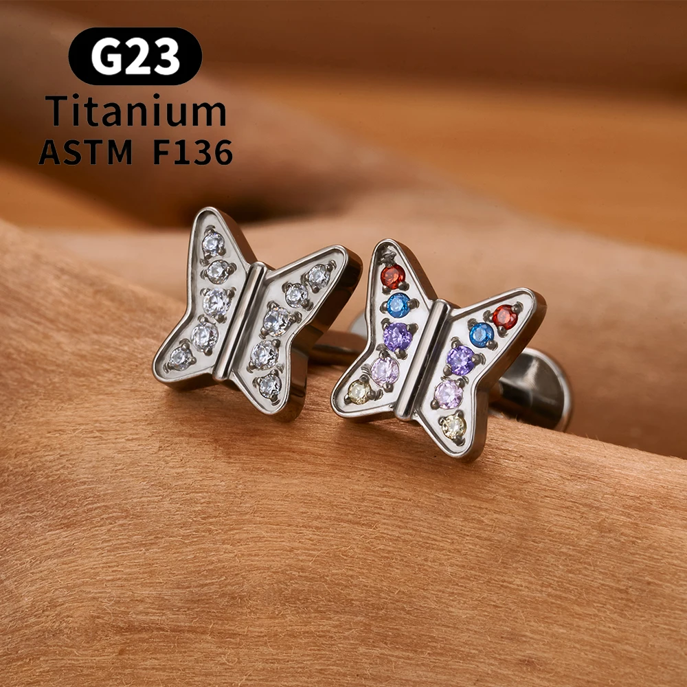 G23 Titanium Ear Studs Piercing Tragus Cartilage Conch Earrings Heart Zircon Internal Thread 16G Labret Lip Ring Body Jewelry