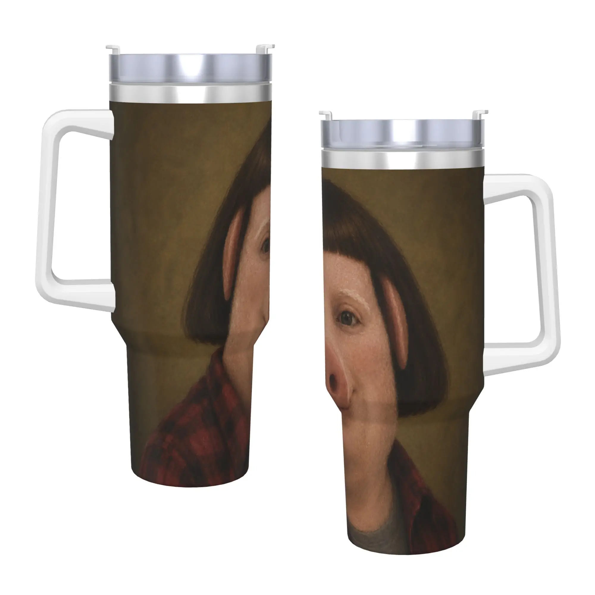 Stainless Steel Tumbler John Pork with a Bob Haircut Meme Silly Funny Brainrot Mugs Cup With Straws Cold and Hot Water Bottle