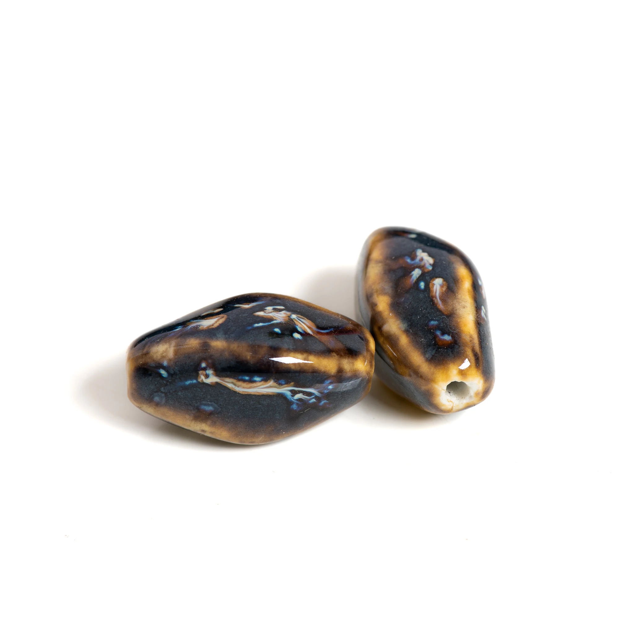 Black Coffee Long Twisted Ceramic Bead for Jewelry Making 2 Pieces Handmade Artistic Design TCZ705