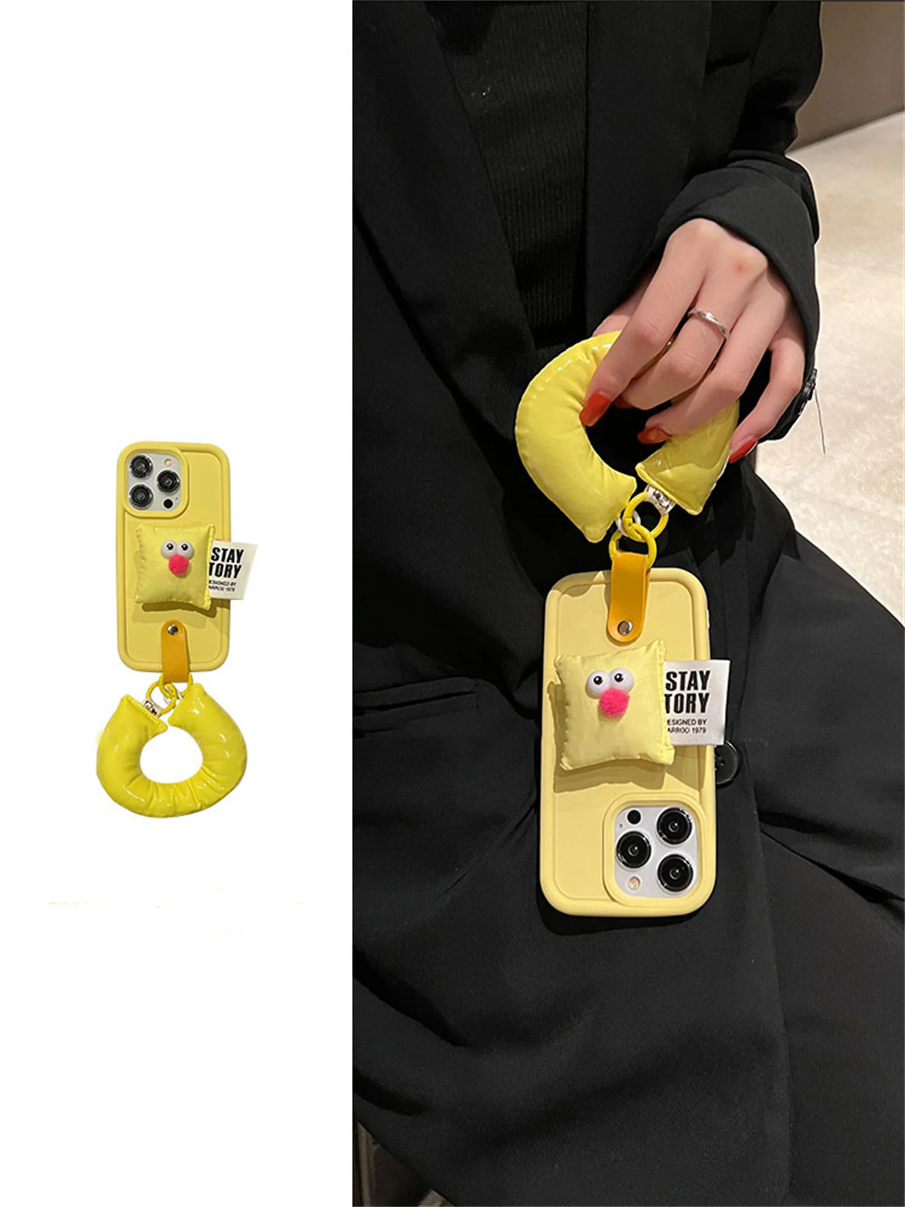 Korean Luxury Cute pillow Bracket Banana Portable Bracelet Case for iPhone 11 12 13 14 15 Pro Max Shockproof Cover with Rope