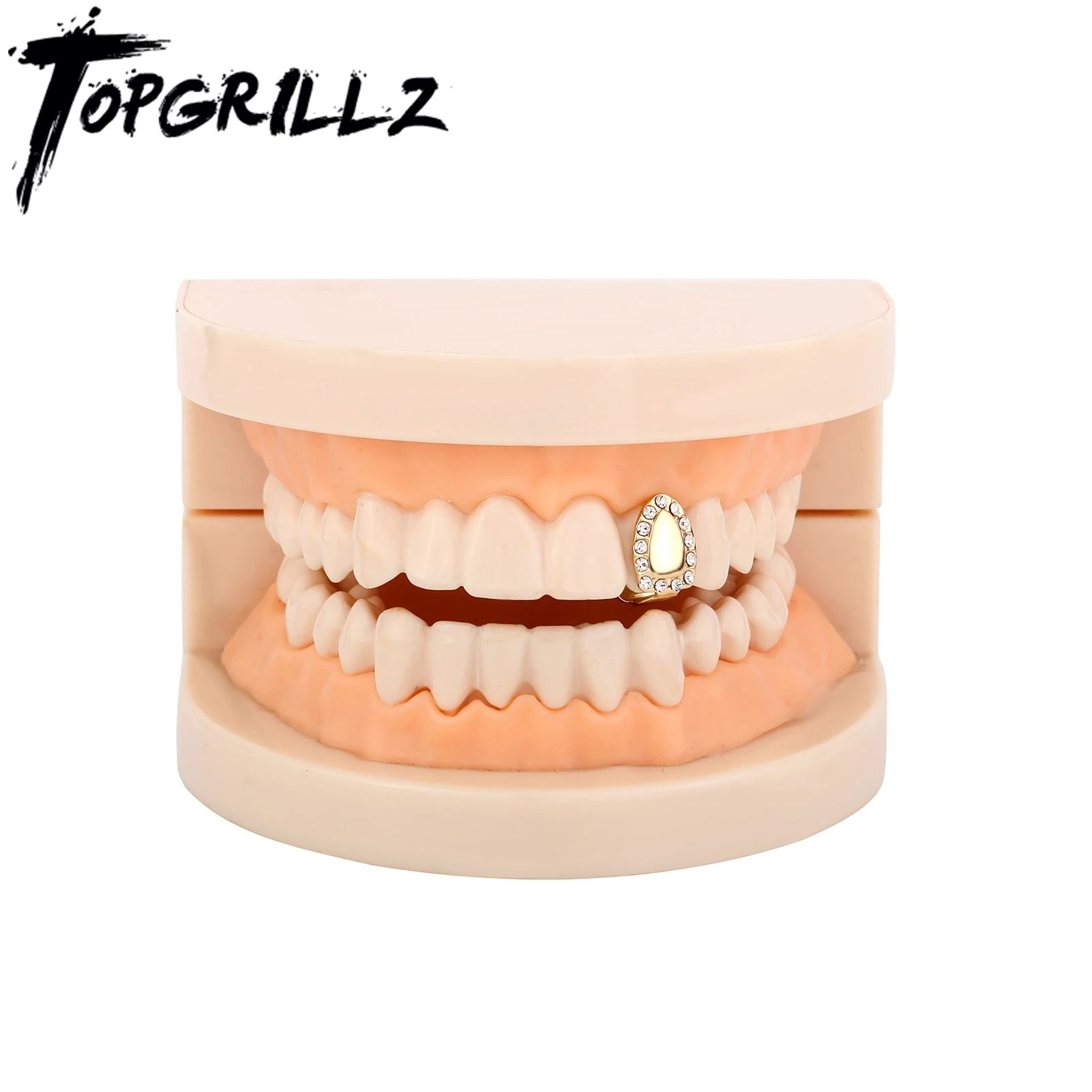 TOPGRILLZ Single Teeth Grillz Unisex Tooth Piercing Caps Hip Hop Colorful Crystals Dental Grills Party Jewelry Accessories