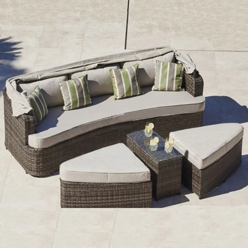 Outdoor sofa courtyard combination Nordic villa garden terrace rattan chair, outdoor model room sun room rattan bed