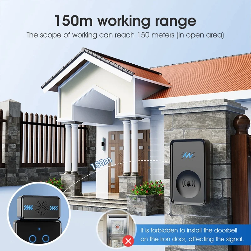 JHD-Wireless Doorbell Sensor Home Doorbell Remote Control Pager Music Self-Generated Doorbell