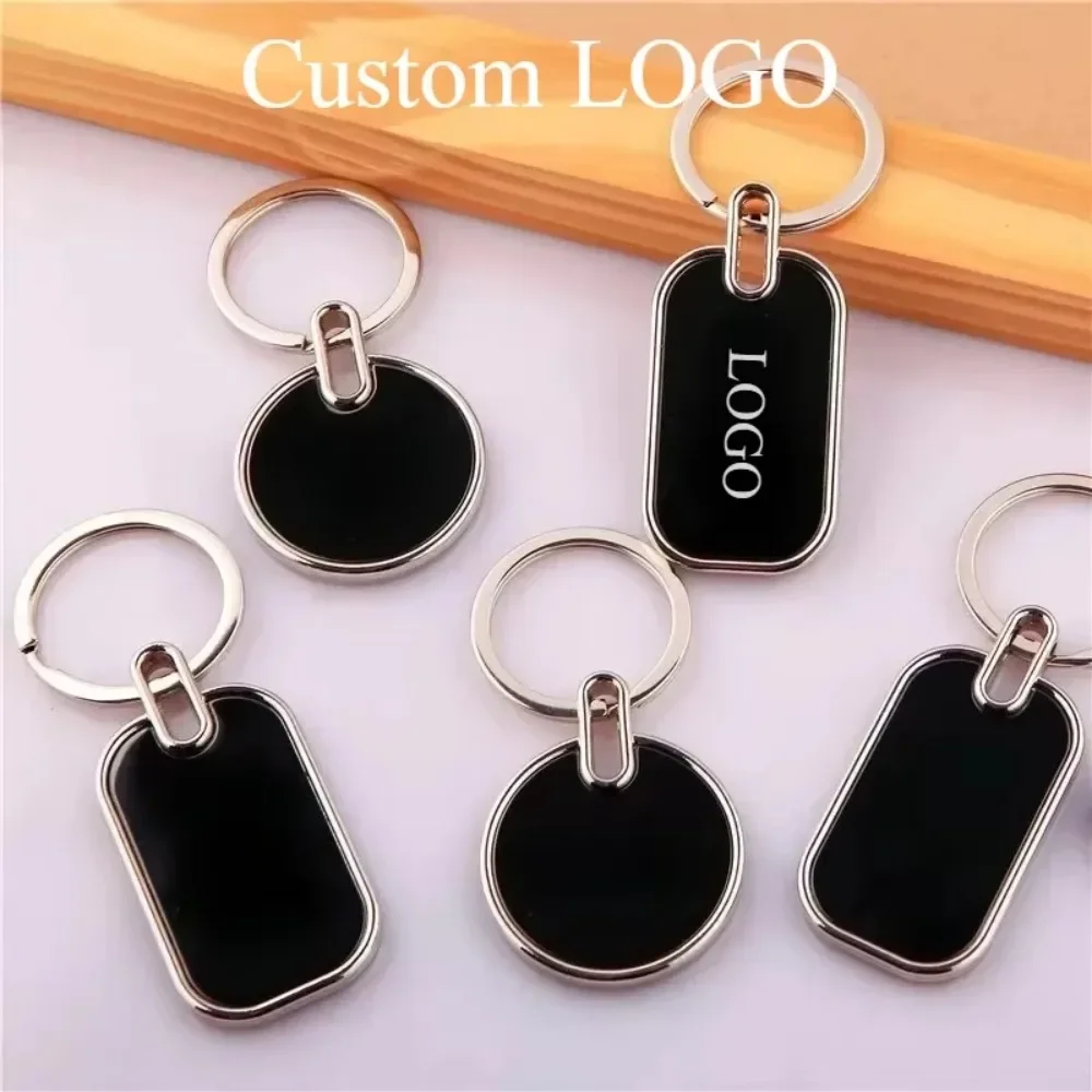 

Custom Metal Logo Name Black Keychain Personalized Keyring Plate Laser Marking Engraving Stainless Steel Key Chain Ring Gift