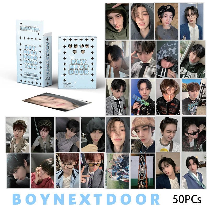 50pcs/set KPOP BOYNEXTDOOR Album Laser Card 50pcs LOMO Card Postcard SUNGHO RIWOO JAEHYUN TAESAN Photo Card Glitter Card