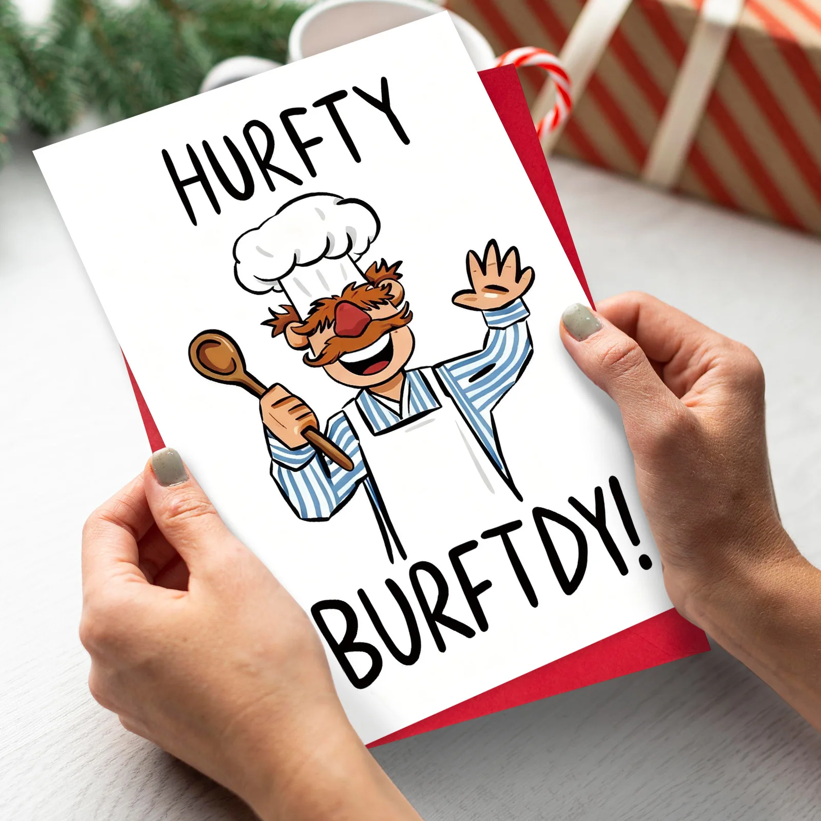 1 Set mit Umschlägen für Grußkarten mit Cartoon-Muster, kreativ, lustig, humorvoll, Kochillustration