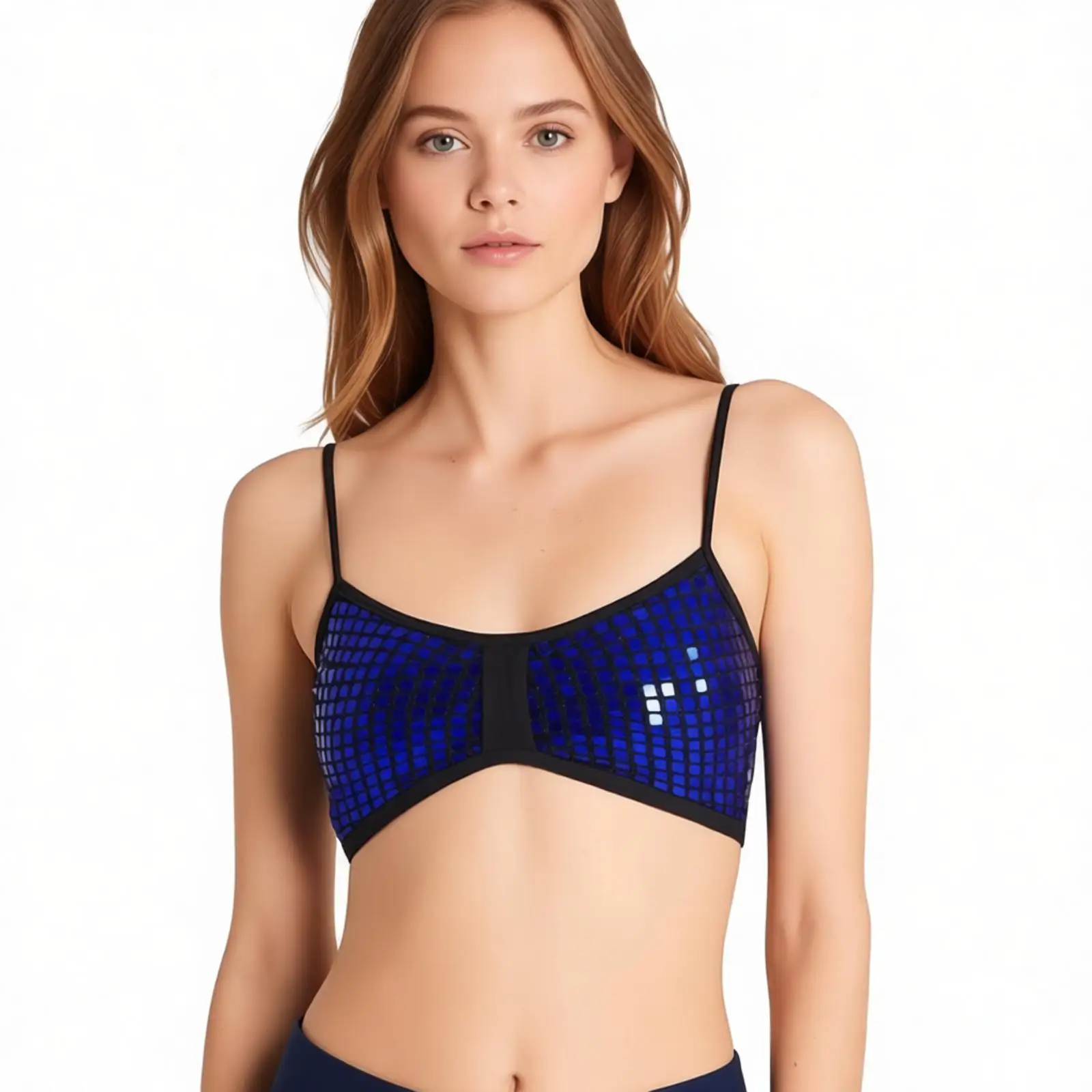 

Glittery Sequin Tank Tops Women Crop Top Club Clothes Streetwear Y2K Corset Camis Removable Chest Pads Crop Vest Beach Clubwear