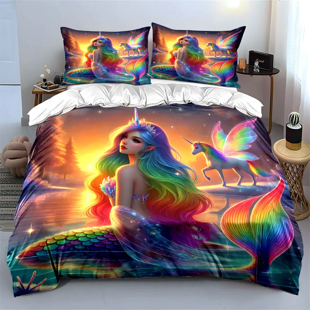 

"Mermaid Unicorn Fantasy Decor Set" Soft Comfortable Duvet Cover Bedding Set Included 1*Duvet Cover & 2*Pillowcases, gift