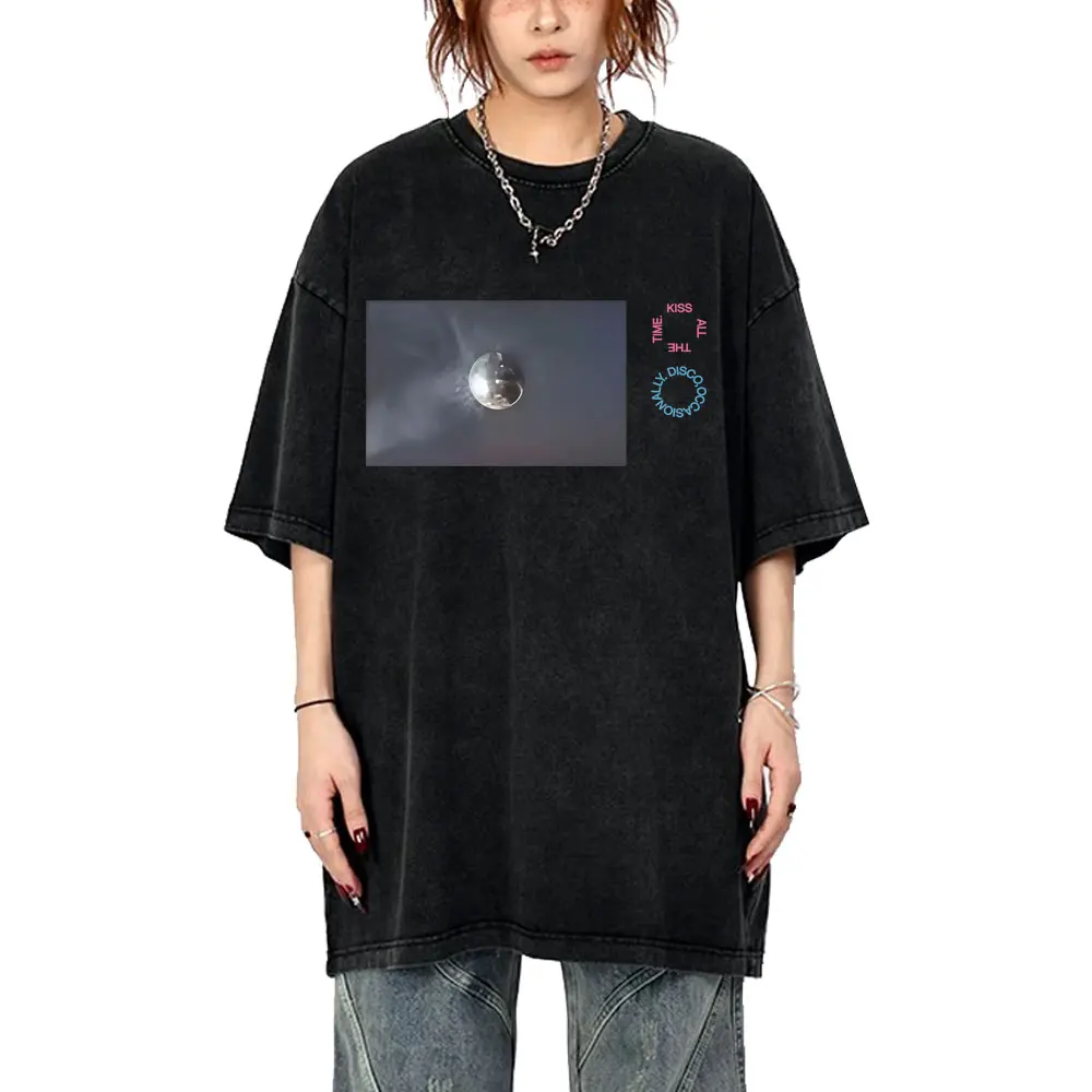 

Kiss All The Time Disco Occasionally Vintage Washed T-shirt Men Women Hip Hop Fashion Pop Music Streetwear Male Oversized Tshirt