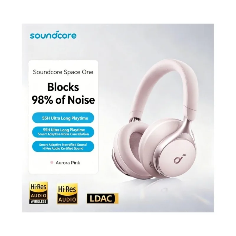 Soundcore Space One Adaptive ANC Headphones Block 98% Noise LDAC Hi-Res Audio 55H Playtime Bluetooth Over Ear Wireless Headset