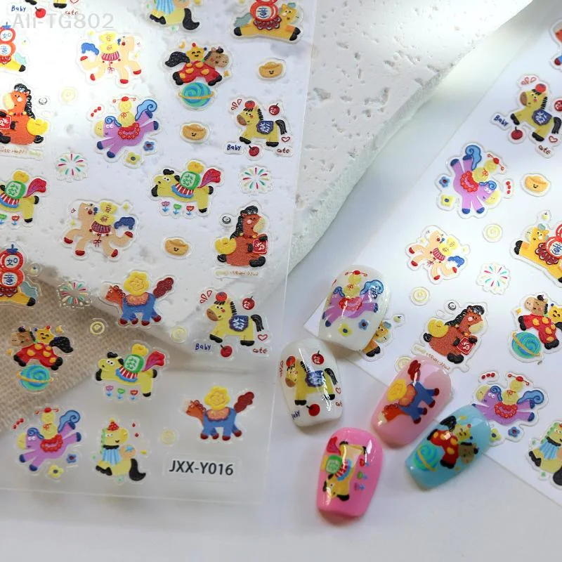 

Cartoon Horse 3D Nail Stickers DIY Zodiac Horse New Year Nail Charm Adhesive Manicure Decal Stylish Nail Creative Nail Design