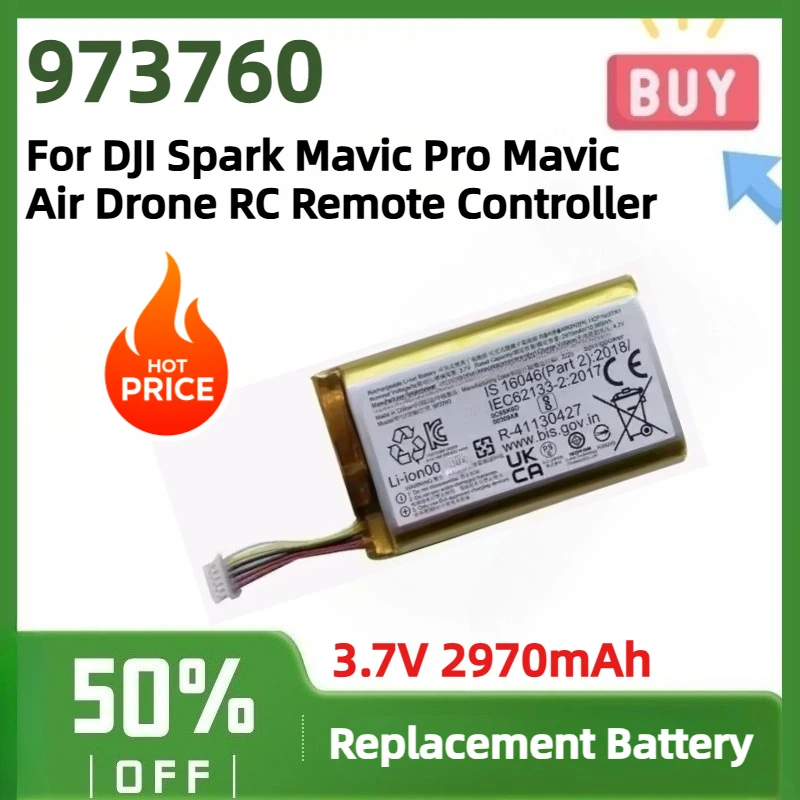 973760 3.7V 2970mAh Replacement Lithium Polymer Battery 6‑pin Plug for DJI Spark Mavic Pro Mavic Air Drone RC Remote Controller