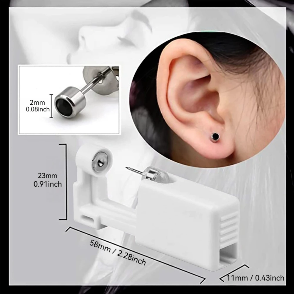 2Pcs Silver Self Nose Piercing Kit with Nose Std Piercing Kit Tool for Cartilage Tragus Helix Piercing Gun Give alcohol swabs