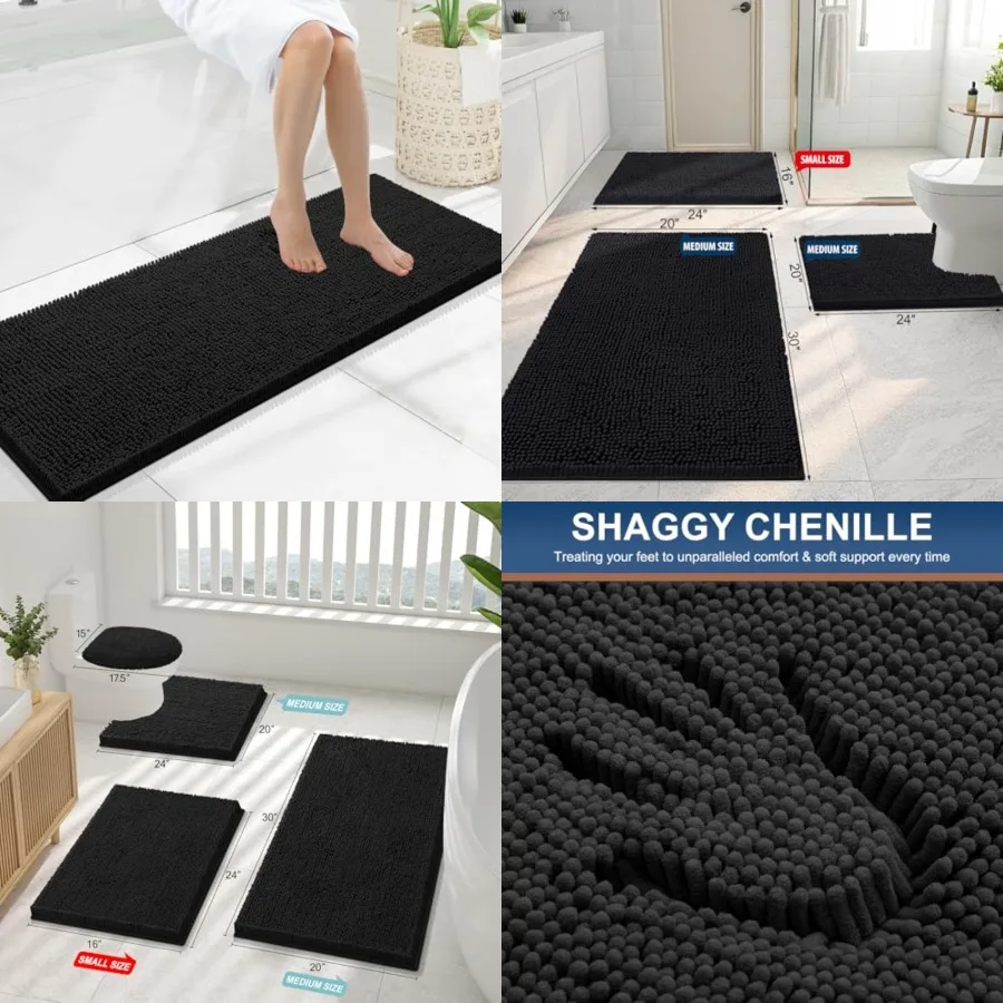 

Luxury Chenille Bathroom Rugs 47x17, Extra Soft and Absorbent Shaggy Bath Mat, Machine Washable, Non-Slip Plush Carpet Runner f