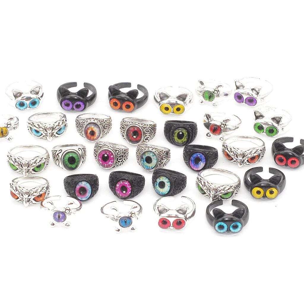 القوطية الحيوان Vintage خواتم للنساء ، معدن مطلي ، حجر ملون ، القط ، البومة ، عين الشر ، مجوهرات الطرف ، مزيج نمط ، لطيف ، 12 قطعة ، مجموعة #3