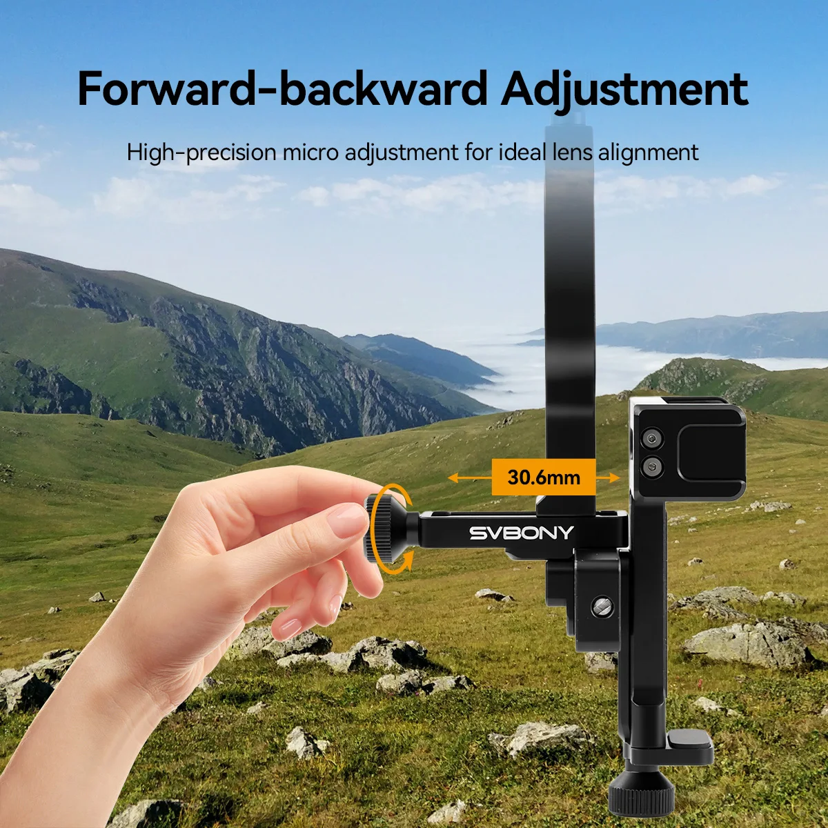 Svbony SV214 Pro 3-Achsen-Universal-Smartphone-Adapter 28 mm-48 mm/44 mm-64 mm Klemmbereich für Teleskope oder Digiscoping – Detail 16
