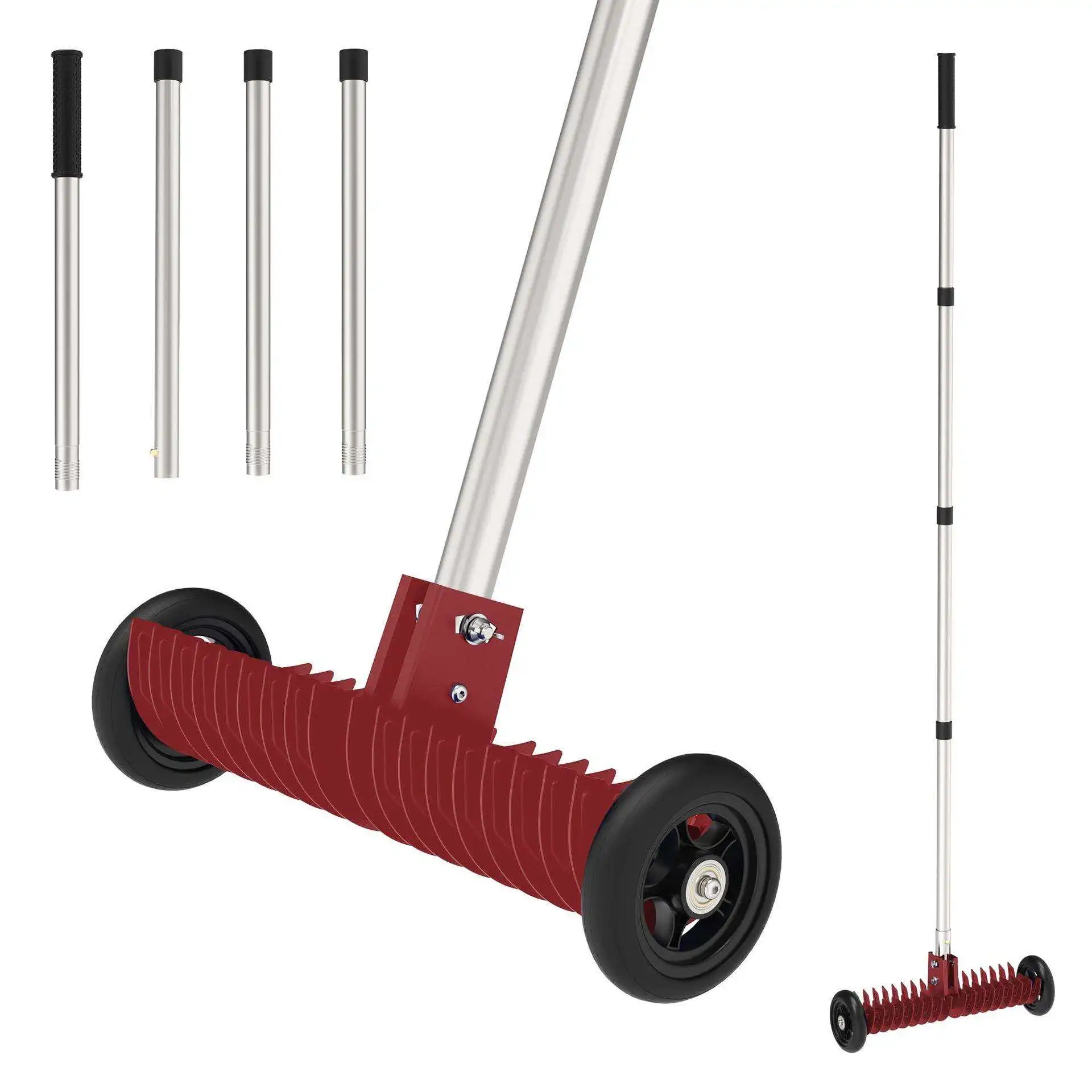 Detachable Lawn Rake with Wheels Manual Grass Edger Garden Yard Weeding Tool
