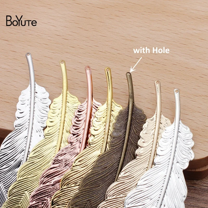 BoYuTe (20 Pieces/Lot) Metal Brass Stamping Plate 110*24MM Big Feather BookMark Diy Jewelry Accessories