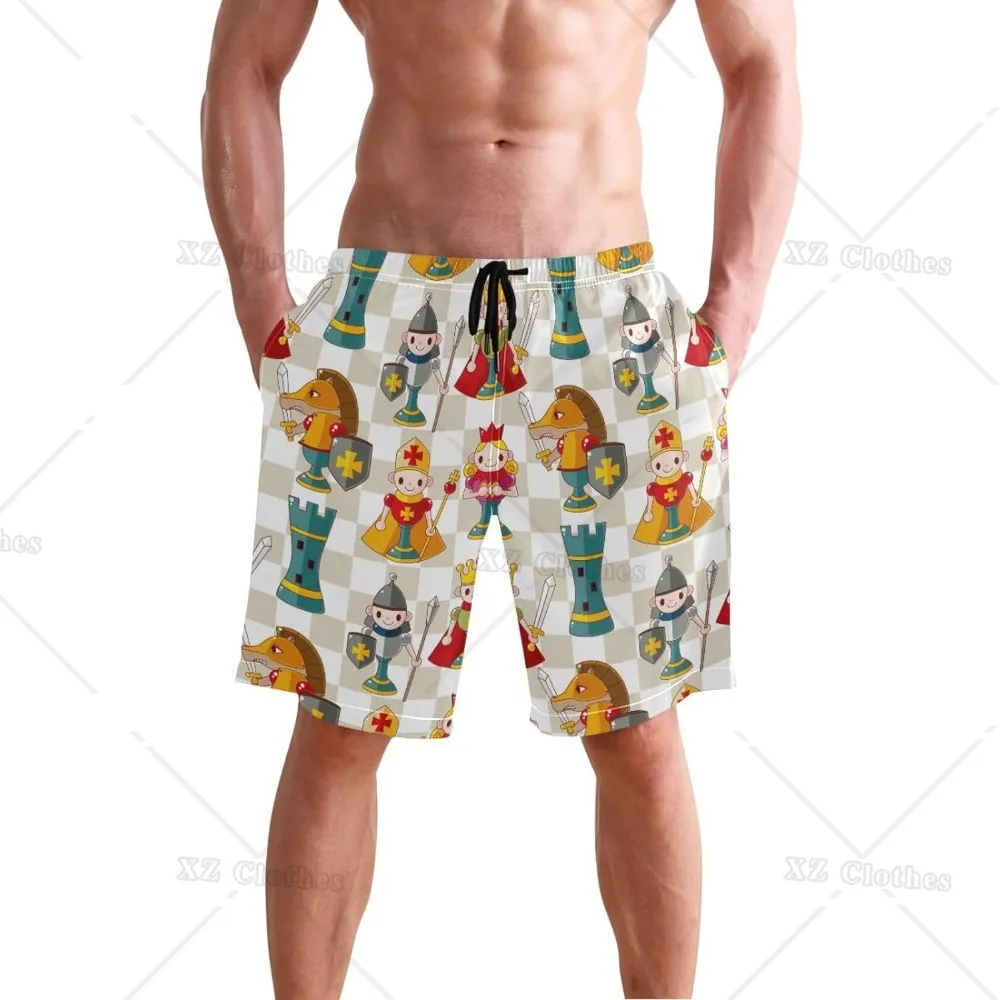 Cartoon Chess Piece Men's Swim Trunks Beach Board Shorts Quick Dry Swim Shorts Bathing Suits with Pocket for Holiday Party